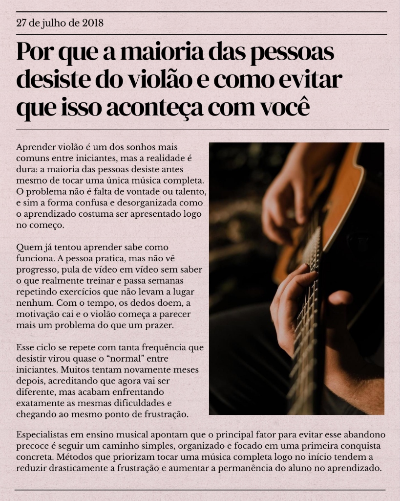 Matéria sobre desistência no aprendizado de violão